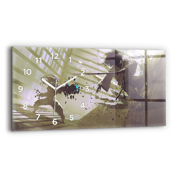 Horizontal wall clock Robot vs Samurai Fight