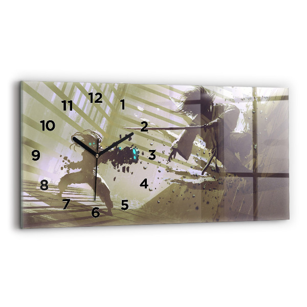 Horizontal wall clock Robot vs Samurai Fight