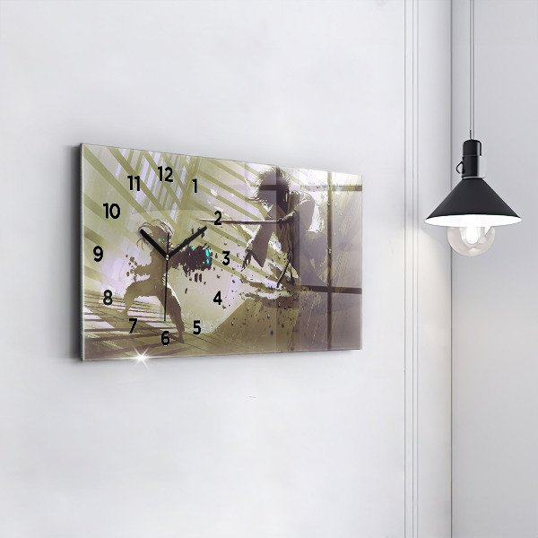 Horizontal wall clock Robot vs Samurai Fight