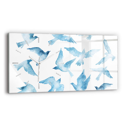 Horizontal wall clock Flying blue birds