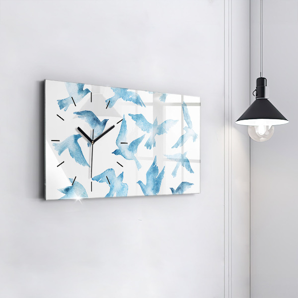 Horizontal wall clock Flying blue birds
