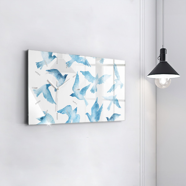 Horizontal wall clock Flying blue birds