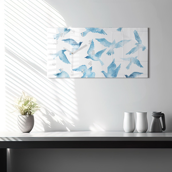 Horizontal wall clock Flying blue birds