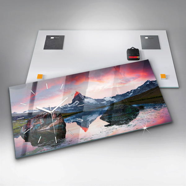 Horizontal wall clock Lake Stellisee Matterhorn