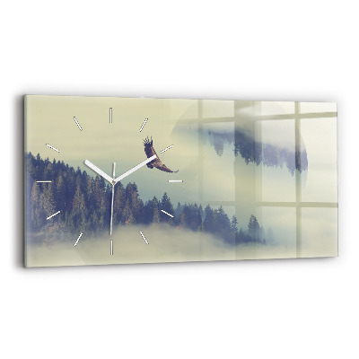 Horizontal wall clock Foggy Forest Eagle