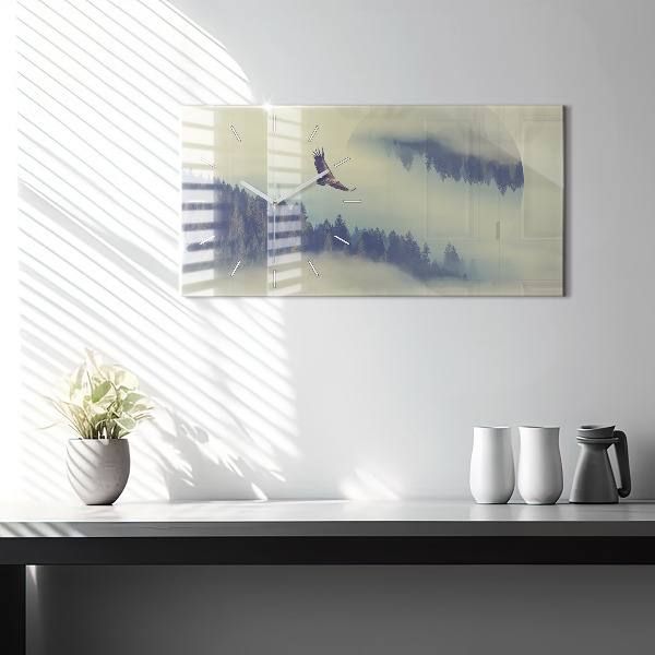 Horizontal wall clock Foggy Forest Eagle