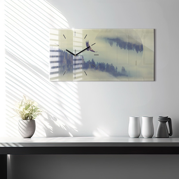 Horizontal wall clock Foggy Forest Eagle