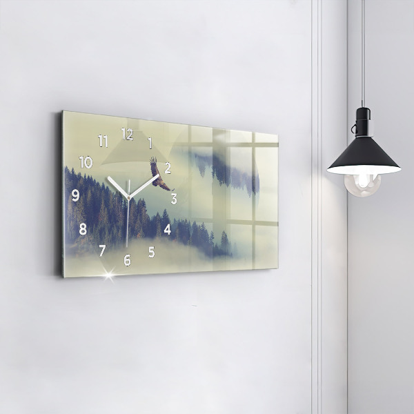 Horizontal wall clock Foggy Forest Eagle