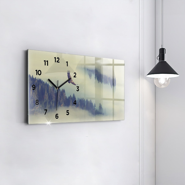 Horizontal wall clock Foggy Forest Eagle