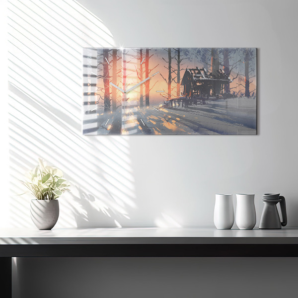 Horizontal wall clock Winter Tree Landscape