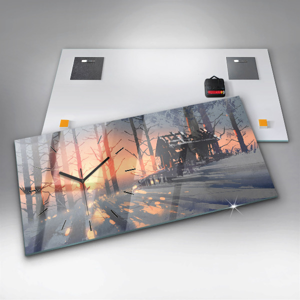 Horizontal wall clock Winter Tree Landscape