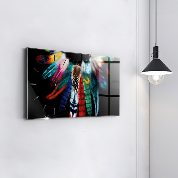 Horizontal wall clock Colorful Bird Feathers