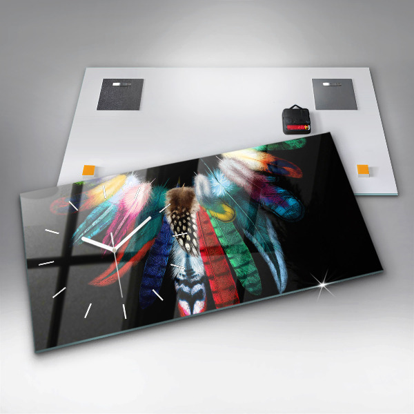 Horizontal wall clock Colorful Bird Feathers