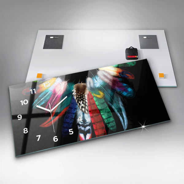 Horizontal wall clock Colorful Bird Feathers