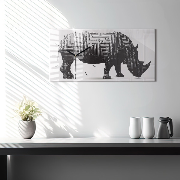 Horizontal wall clock Rhino line art