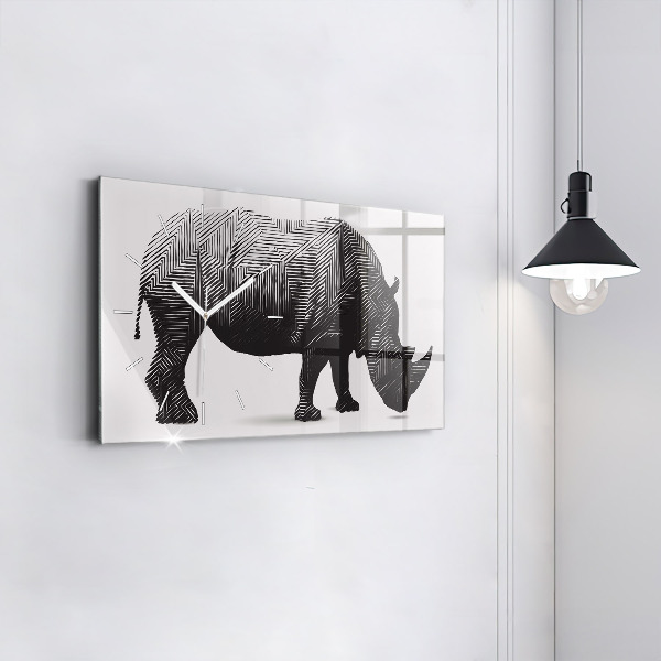 Horizontal wall clock Rhino line art