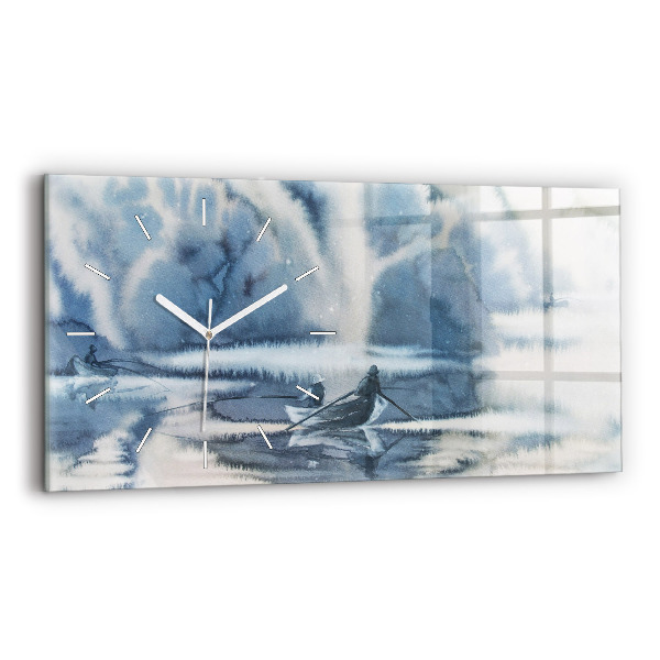 Horizontal wall clock Fisherman on the lake