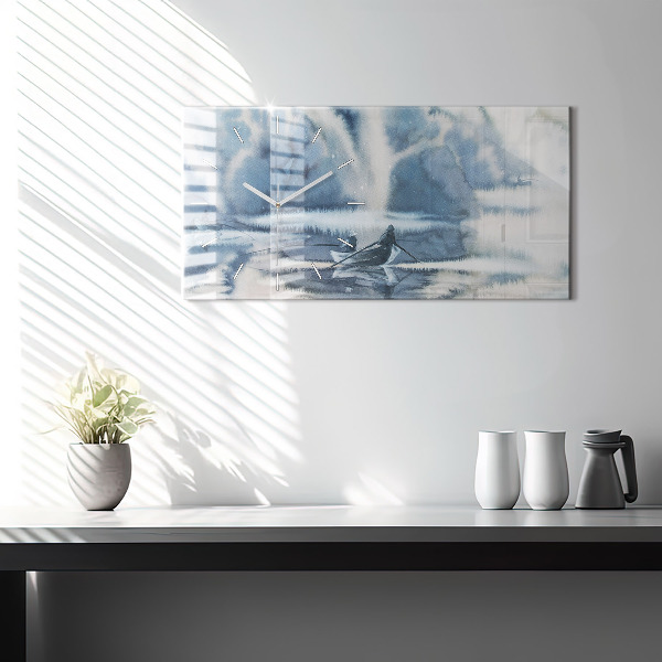 Horizontal wall clock Fisherman on the lake
