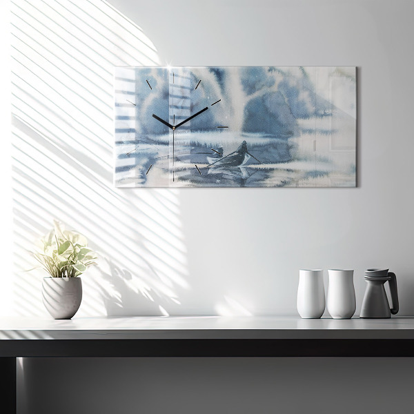 Horizontal wall clock Fisherman on the lake