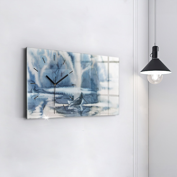 Horizontal wall clock Fisherman on the lake