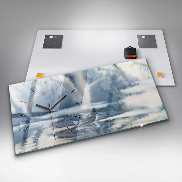 Horizontal wall clock Fisherman on the lake