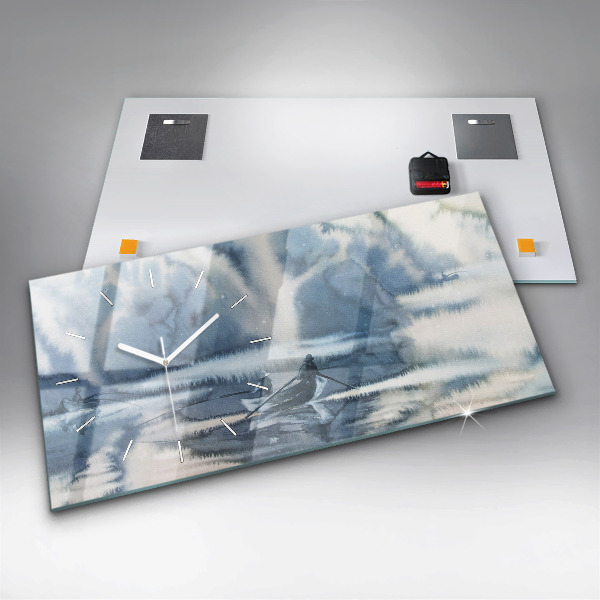 Horizontal wall clock Fisherman on the lake