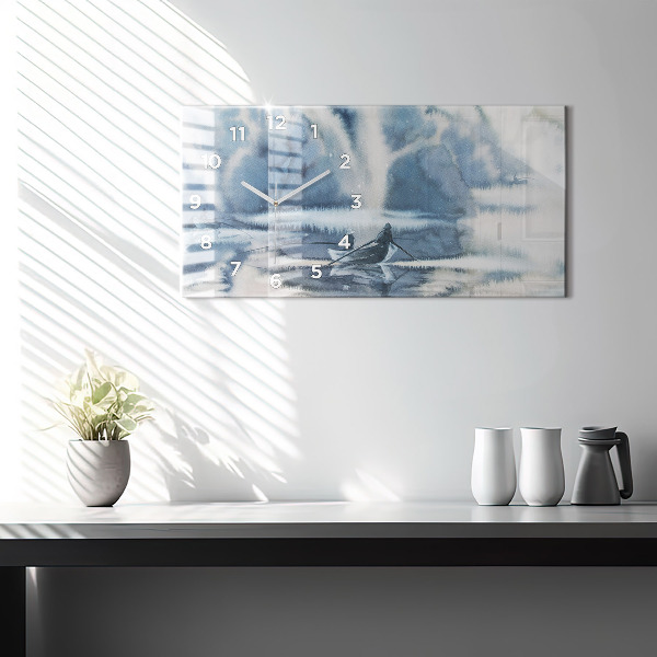 Horizontal wall clock Fisherman on the lake