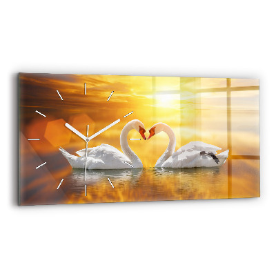Horizontal wall clock Swans in Love