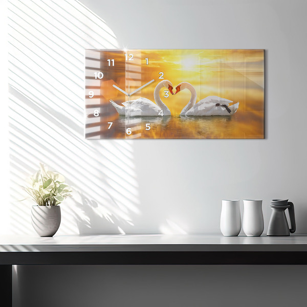 Horizontal wall clock Swans in Love