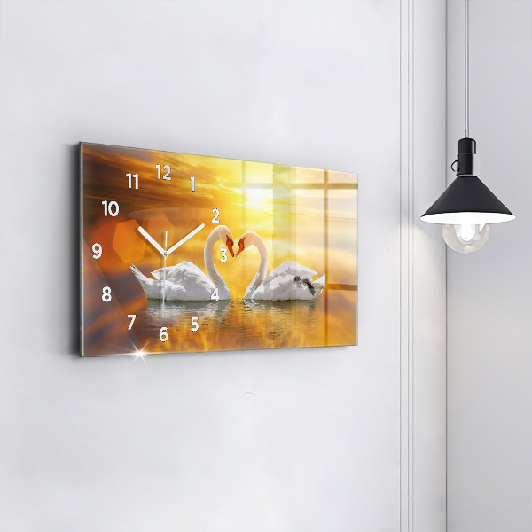 Horizontal wall clock Swans in Love