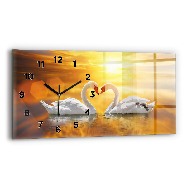 Horizontal wall clock Swans in Love