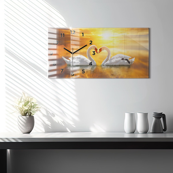 Horizontal wall clock Swans in Love