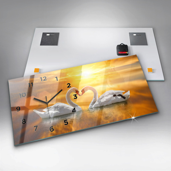Horizontal wall clock Swans in Love
