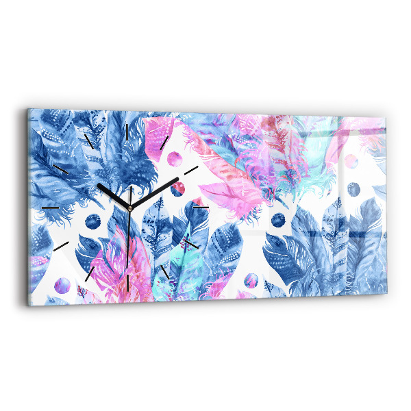 Horizontal wall clock Colorful feathers
