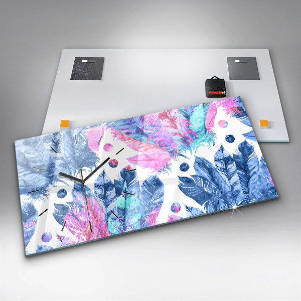 Horizontal wall clock Colorful feathers