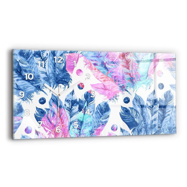 Horizontal wall clock Colorful feathers