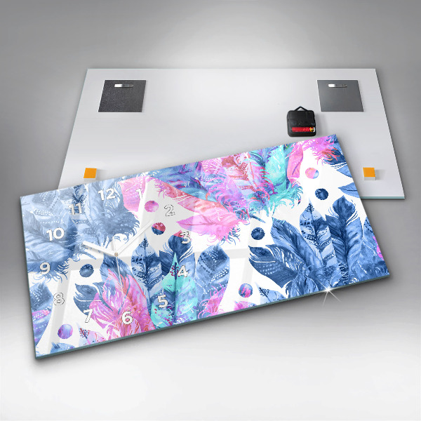 Horizontal wall clock Colorful feathers