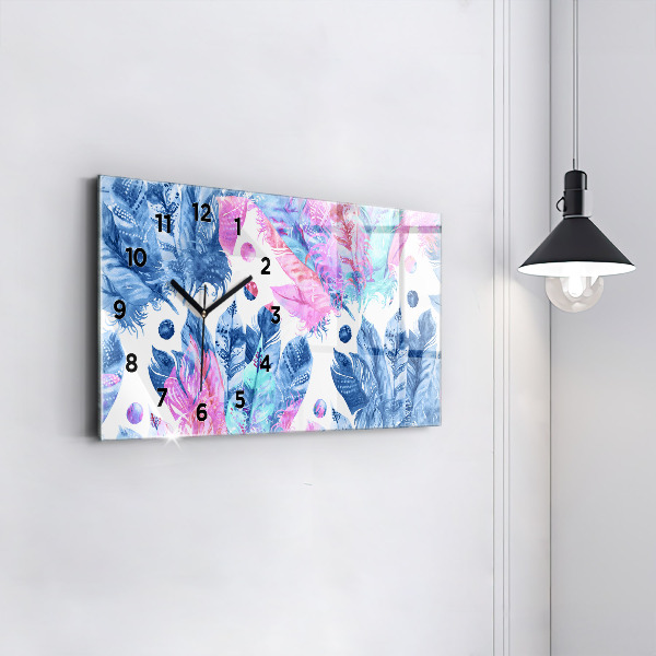 Horizontal wall clock Colorful feathers