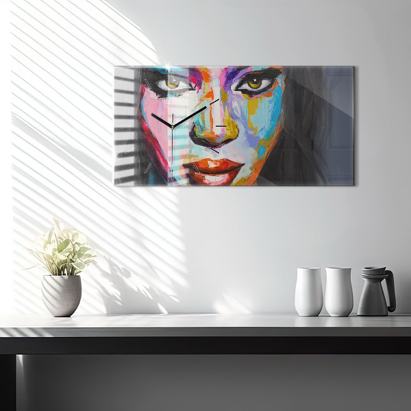 Horizontal wall clock Colorful Woman's Face