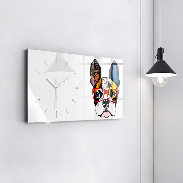 Horizontal wall clock French bulldog with glasses
