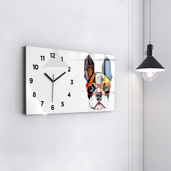 Horizontal wall clock French bulldog with glasses