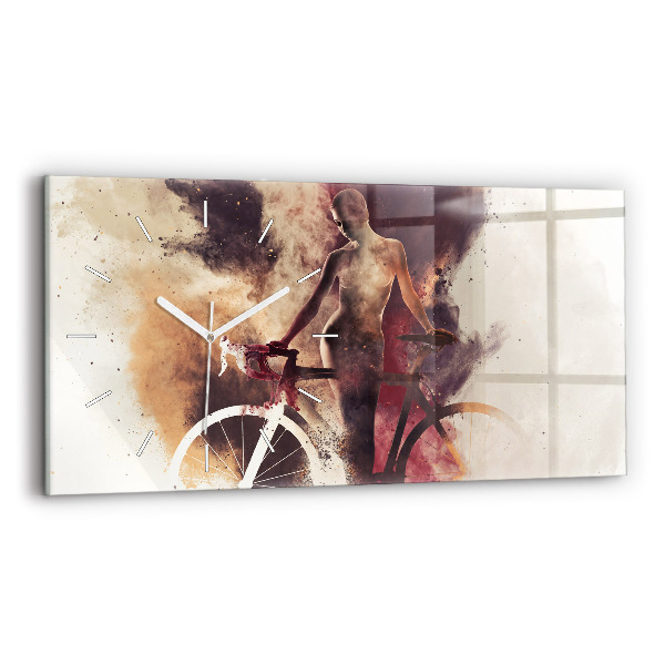 Horizontal wall clock Woman and bike