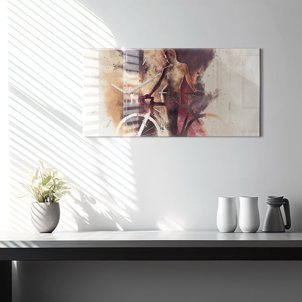 Horizontal wall clock Woman and bike