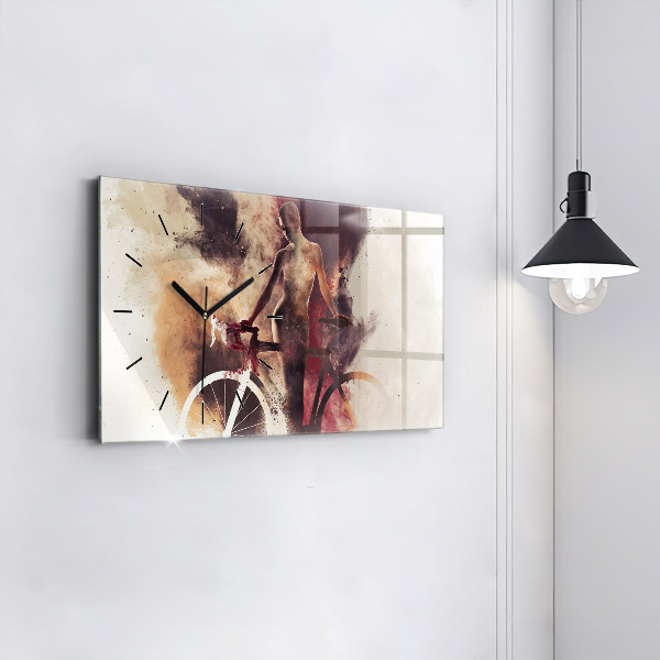 Horizontal wall clock Woman and bike