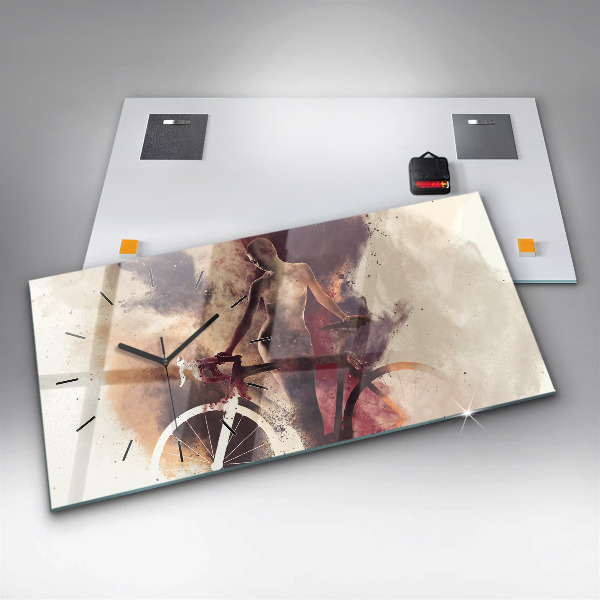 Horizontal wall clock Woman and bike