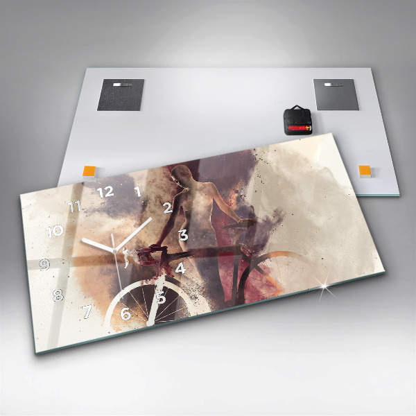 Horizontal wall clock Woman and bike