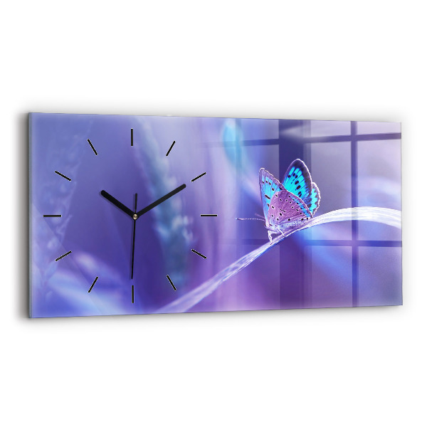 Horizontal wall clock Butterfly on the grass