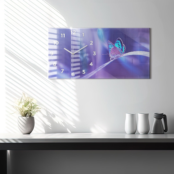 Horizontal wall clock Butterfly on the grass