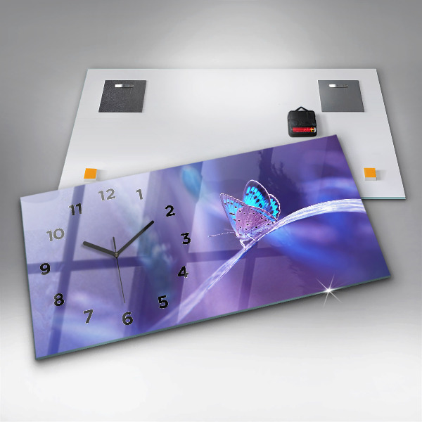 Horizontal wall clock Butterfly on the grass