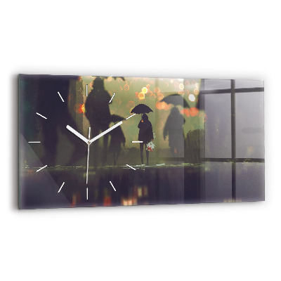 Horizontal wall clock People with umbrellas
